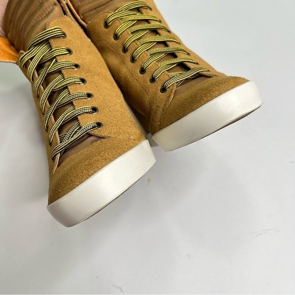 PAJAR Tan Camel Suede Lace-up Workboot Style Wedge Sneaker Buckle Booties Boots - Picture 3 of 13